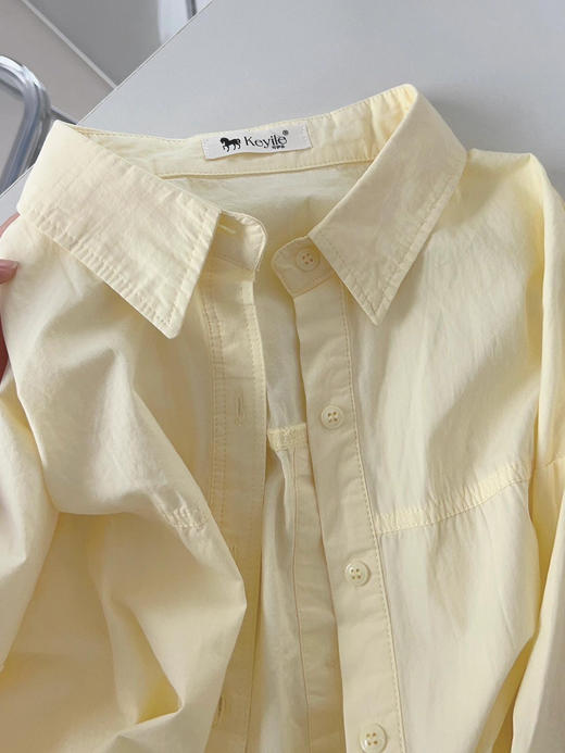 2026年春夏新款奶油芝士黄纯棉纽扣衬衫百搭显瘦巨清爽 商品图5