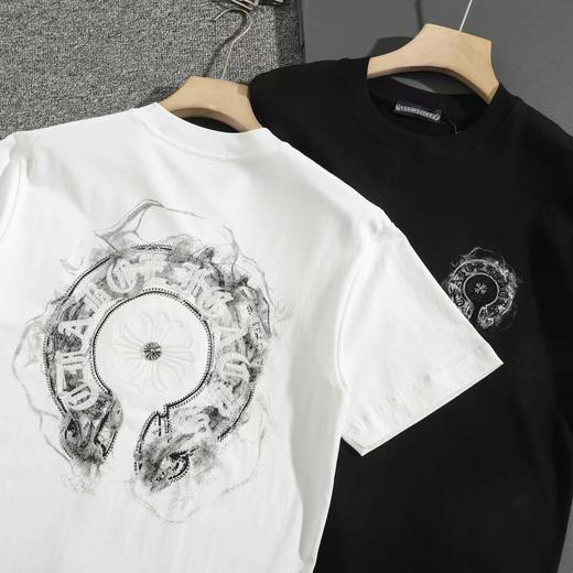 F032539重工梵文泼墨刺绣立体LOGO休闲圆领短袖T恤 商品图1