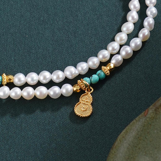 子佩集【福禄双华】银S925珍珠惜王妃手链【QNS0006】3mm珠镀金绿松石葫芦2601 商品图4