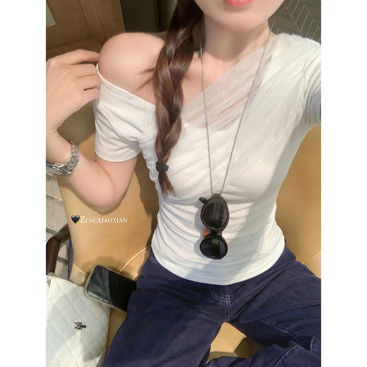 <曾小咸推荐>韩系网纱修身短袖t恤女上衣 商品图2