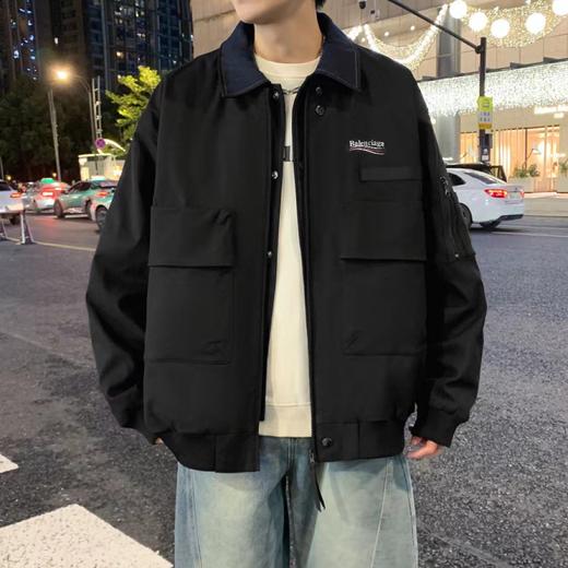 F032535美式复古工装宽松潮男拼接美式夹克翻领外套 商品图5