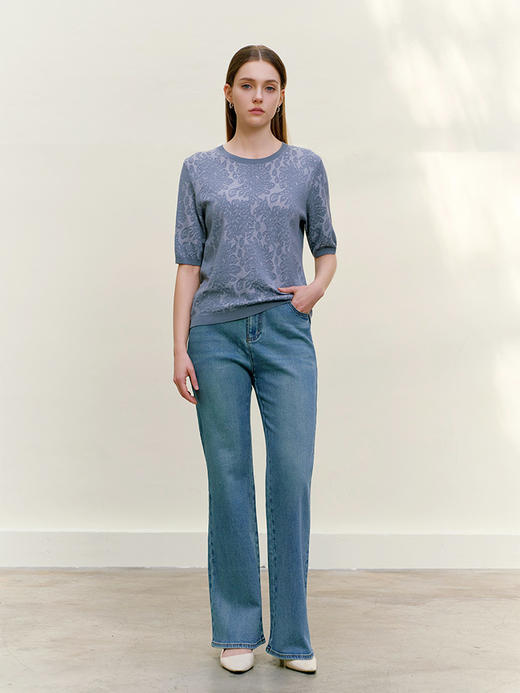 【圆领短袖提花套衫】26年春夏新品女士圆领薄款圆领套头针织上衣 商品图2