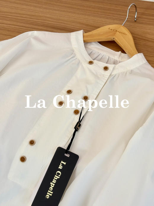 专柜实拍【森系！】拉夏贝尔/La Chapelle全棉小众高级圆领宽松净版娃娃衫双排扣简约通勤风纯棉长袖衬衫 商品图6