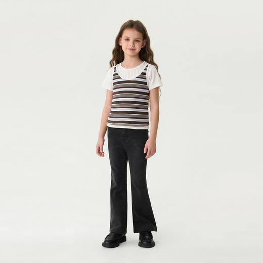 马克珍妮条纹日记女童Miu系假两件T恤2026年夏装新款560578 商品图1