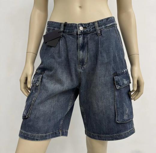 F032515新款百搭情侣款硅胶LOGO拼接口袋军工牛仔男士短裤 商品图9