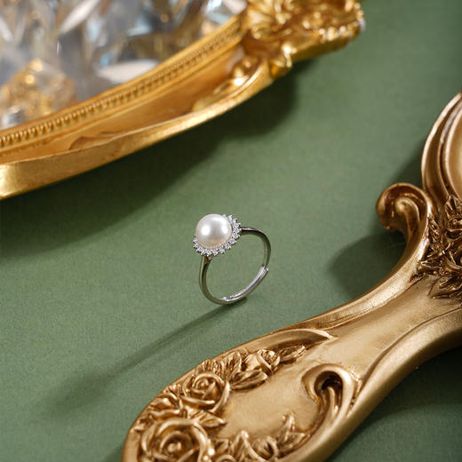 子佩集【晨曦微光】银S925珍珠惜王妃戒指【R2094】8mm珠双色太阳花2601 商品图3