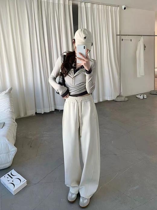 F032578简约松弛感阔腿运动裤女抽绳垂感休闲裤直筒卫裤 商品图12