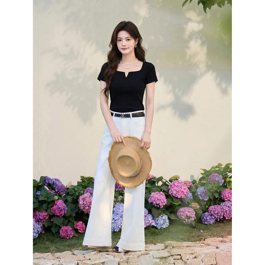 鹿向南【0328/20:00新品前1小时7折限量100件】黑色短袖T恤针织衫 商品图2