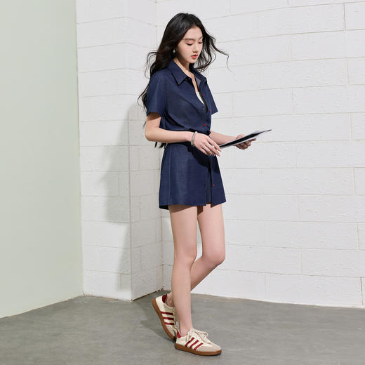 三彩2026夏季新款仿牛仔套装短袖开衫半身裙短裙两件套S 商品图2