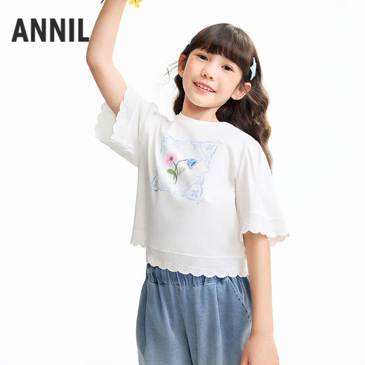 女童圆领短袖针织衫夏季新款安奈儿童装EG621642 商品图1