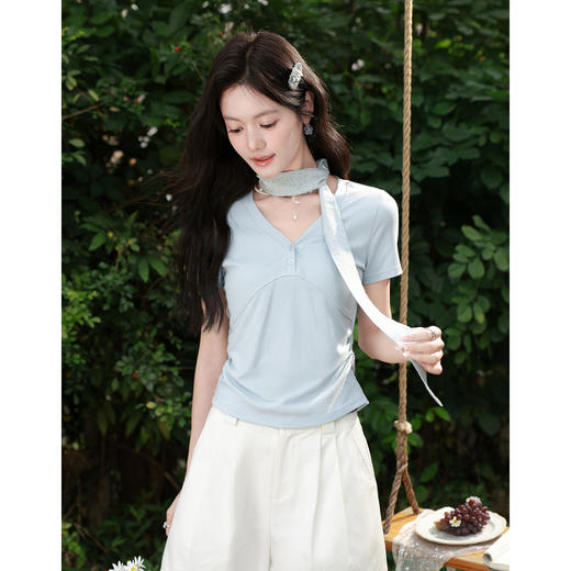 鹿向南【0328/20:00新品前一小时7折】蓝色T恤 商品图2