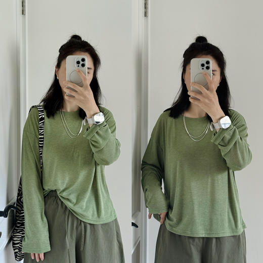 呼吸感-极简风宽松圆领薄长袖T恤【包邮+三天无理由退换】 商品图4