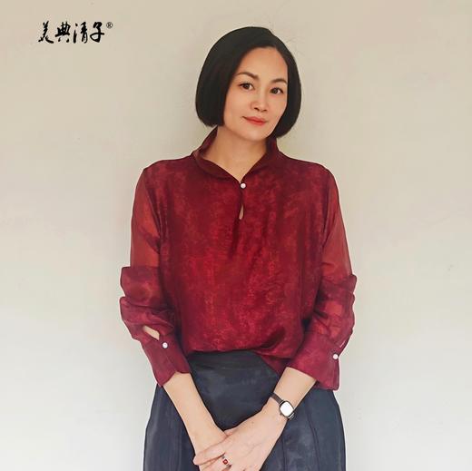 新中式国风立领双层天丝提花上衣 商品图2