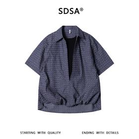SDSA男装2026新款高贵轻奢老钱风撞色提花假两件短袖衬衫百搭上衣