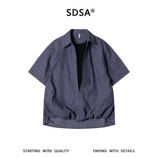 SDSA男装2026新款高贵轻奢老钱风撞色提花假两件短袖衬衫百搭上衣 商品图0