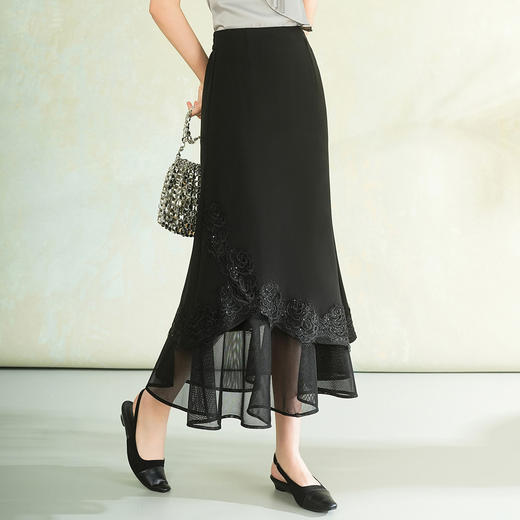 「自」全新升级【铂金会员128/天猫169/差价41】(12809)洛诗琳设计感拼接半身裙2026夏季新款不规则高腰显瘦中长裙 商品图0