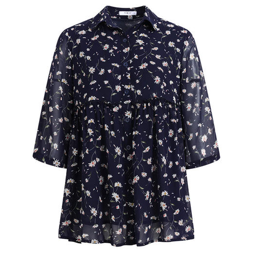 中袖雪纺衫女夏季2026年新款碎花女装上衣中年妈妈七分袖衬衫宽松 商品图4