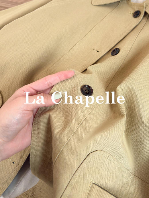 专柜实拍【高智风衣】拉夏贝尔/La Chapelle极简翻领排扣下摆抽绳设计纯棉休闲上衣宽松外套 商品图9