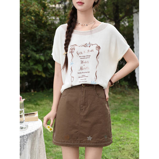 鹿向南【0328/20:00新品前一小时7折】咖色字母T恤 商品图1