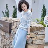 西子/山水之间28支亚麻钉珠喷印蓝白针织衫/MSYH0120 商品缩略图1