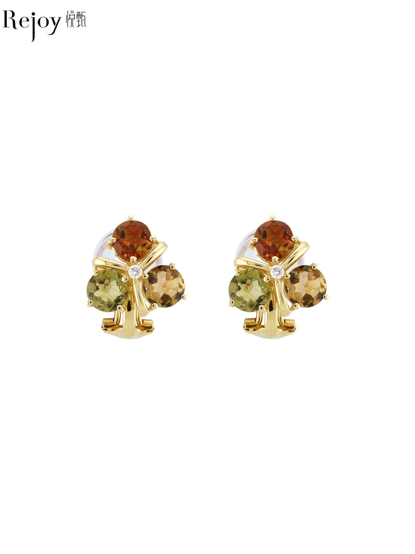 【挚友限定】三叶草-18K金碧玺耳夹