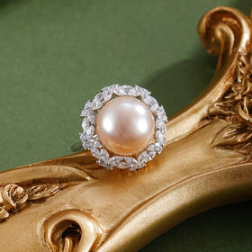 子佩集【蝴蝶花环】银S925珍珠惜王妃戒指【R1968】11.5mm珠双色花绕蝴蝶2601