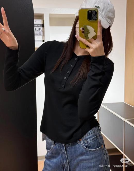 F032505春夏新品四色小半领纽扣紧身打底衫长袖T恤 商品图9