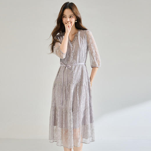 「高货sh」全新升级【铂金会员367/天猫489/差价122】(04247)洛诗琳2026春夏新款优雅法式亮片蕾丝7分袖收腰蛋糕连衣裙 商品图0