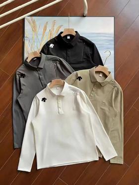 F032555小翻领门襟排扣运动商务设计款长袖POLO衫上衣