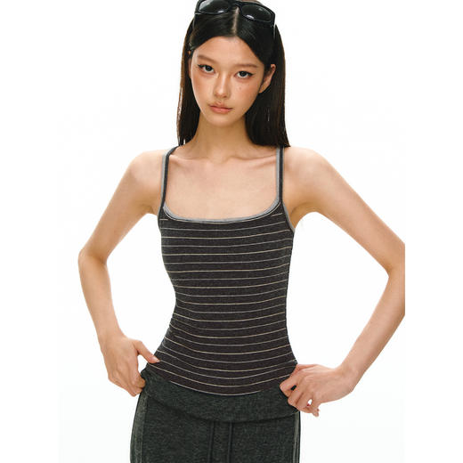 Ariseism 美式复古假两件条纹吊带背心女夏季新款上衣 商品图2