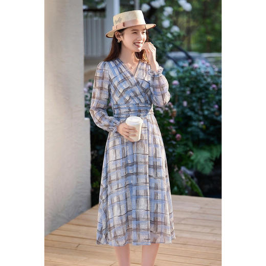 格纹印花A字裙 米思阳2026春季时尚优雅气质显瘦连衣裙高级感洋气4263 商品图2