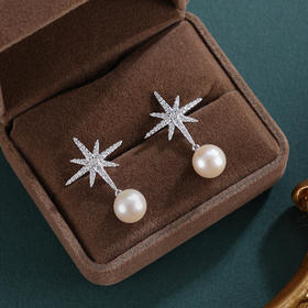 子佩集【星芒之秀】银S925珍珠惜王妃耳钉【X7532】8.5mm珠双色星芒2601