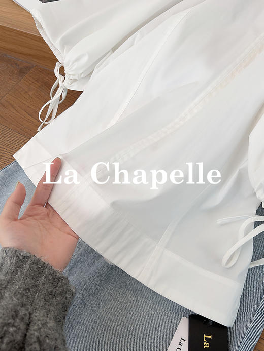 专柜实拍【商场同款！】拉夏贝尔/La Chapelle极简圆领泡泡袖抽绳后背拉链全棉短袖衬衣百搭纯色上衣 商品图9