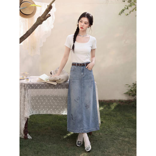 鹿向南【0328/20:00新品前一小时7折】蓝色半身裙 商品图1