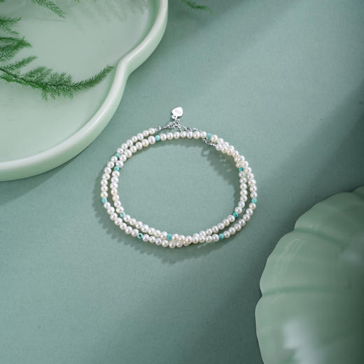 子佩集【沧海雪月】银S925珍珠惜王妃手链【QNS0025-20】3mm珠绿松石2601 商品图1
