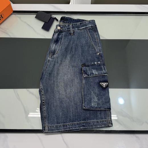 F032515新款百搭情侣款硅胶LOGO拼接口袋军工牛仔男士短裤 商品图2