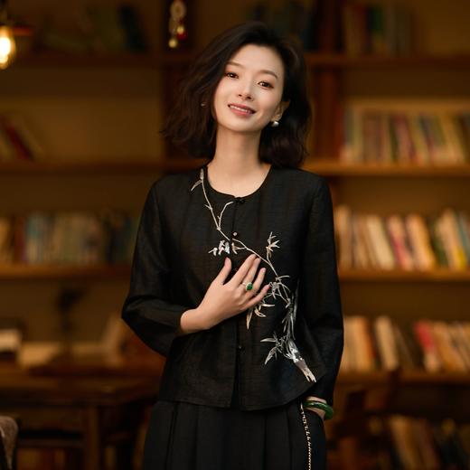 西子/胸有成竹25姆米桑蚕丝非遗香云纱竹叶绣花外套/WTTJ1108 商品图0