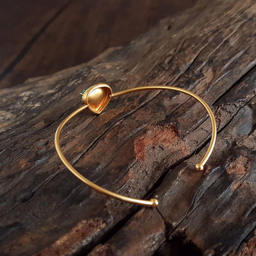 【天然正品】A货翡翠AU750黄金镶钻镶天然细腻满绿冰种水滴蛋面造型翡翠开口手镯56号131125AH14 商品图2