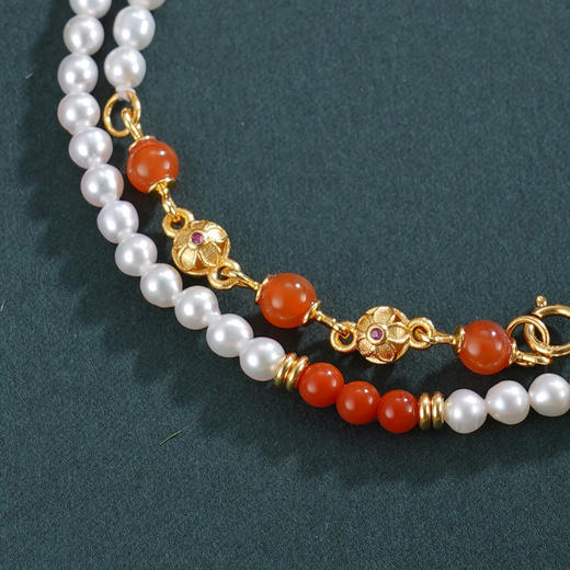 子佩集【福华之遇】银S925珍珠惜王妃手链【QNS0009】3mm珠镀金葫芦南红2601 商品图1