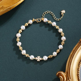 子佩集【幸运时光】珍珠惜王妃手链【ZZSL005】5.5-6mm珠镀金四叶草2601