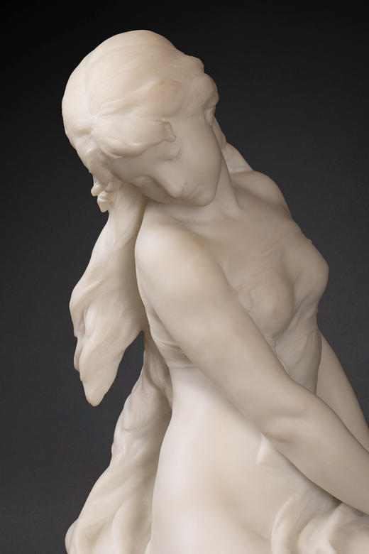 独角鹿西洋古董1900年代法国雕塑家Mathurin Moreau 签名创造卡拉拉大理石精雕人物雕塑《阿芙罗狄蒂与爱神》 商品图7