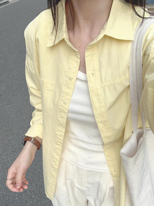 2026年春夏新款奶油芝士黄纯棉纽扣衬衫百搭显瘦巨清爽 商品图4