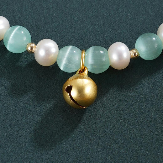 子佩集【无念清响】珍珠惜王妃手链【ZZSL007】5.5-6mm珠镀金铃铛猫眼石2601 商品图3