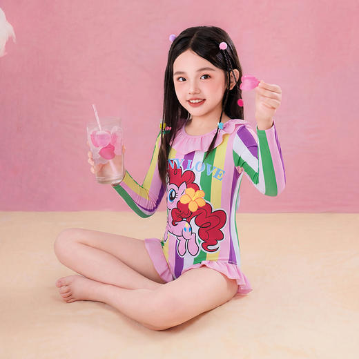 小马宝莉联名童装小马宝莉条纹泳衣女童夏季新款卡通防晒泳装夏款 商品图1