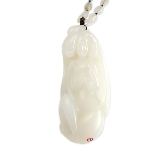 【天然正品】天然新疆籽料细腻油润度佳玉贵人（贵人相助、事业顺遂）和田玉吊坠手把件69.6*29.9*24.1MM（皆取最大值）120326NJ12 商品图0