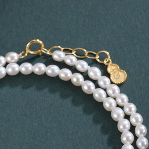 子佩集【竹韵华年】银S925珍珠惜王妃手链【QNS0024-9】3mm珠镀金竹叶2601 商品图4