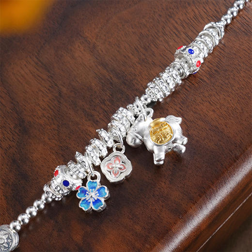 子佩集【‌萌马献瑞】银S999手串手链【SC001766】小马镀金珐琅彩腰缠万贯钱串2602 商品图1