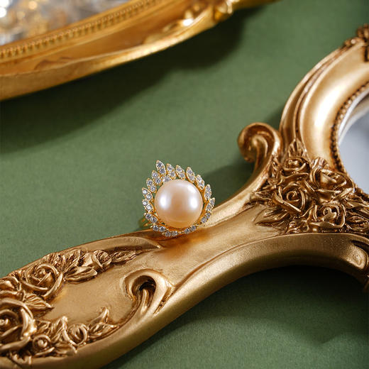 子佩集【灼灼芳华】银S925珍珠惜王妃戒指【R1702】12mm珠镀金火焰金色珠2601 商品图3