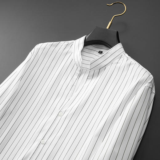 【DDA】大依优型大码男装春季条纹立领衬衫长袖商务休闲上衣加肥300斤 商品图4