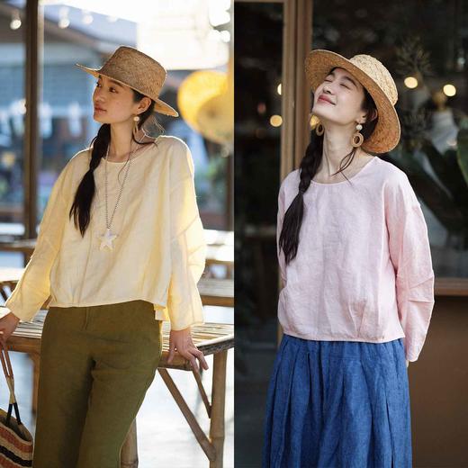 特绽放119朵/随风*干洗亚麻成衣染色圆领T恤女上衣慵懒松弛感小衫 商品图0